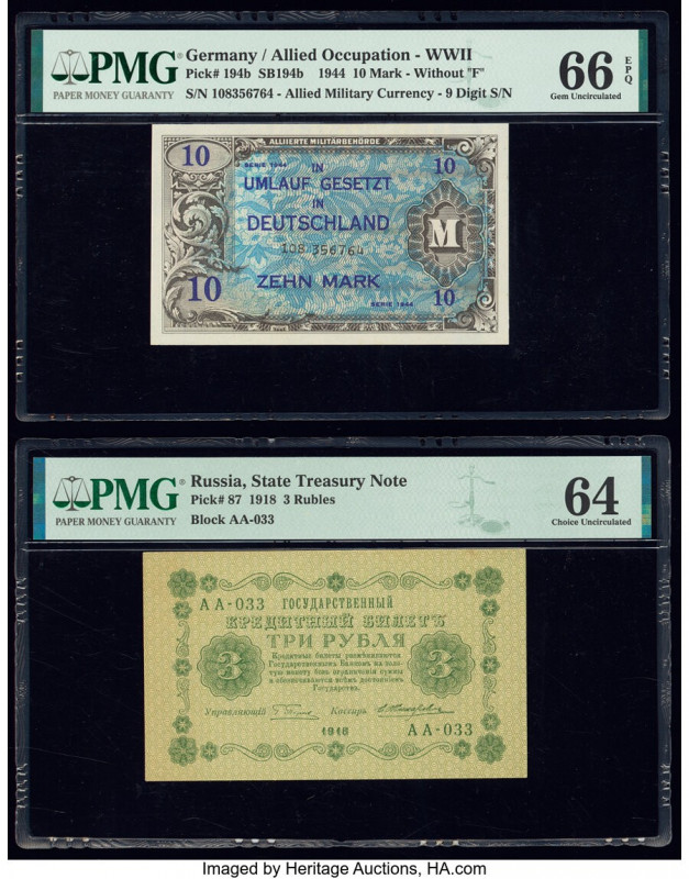 Germany Allied Military Currency 10 Mark 1944 Pick 194b PMG Gem Uncirculated 66 ...