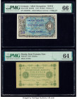Germany Allied Military Currency 10 Mark 1944 Pick 194b PMG Gem Uncirculated 66 EPQ; Russia State Treasury Notes 3; 1; 3 Rubles 1918; 1922 (2) Pick 87...