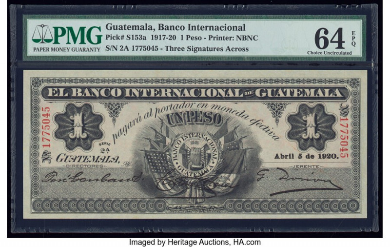 Guatemala Banco Internacional De Guatemala 1 Peso 5.4.1920 Pick S153a PMG Choice...