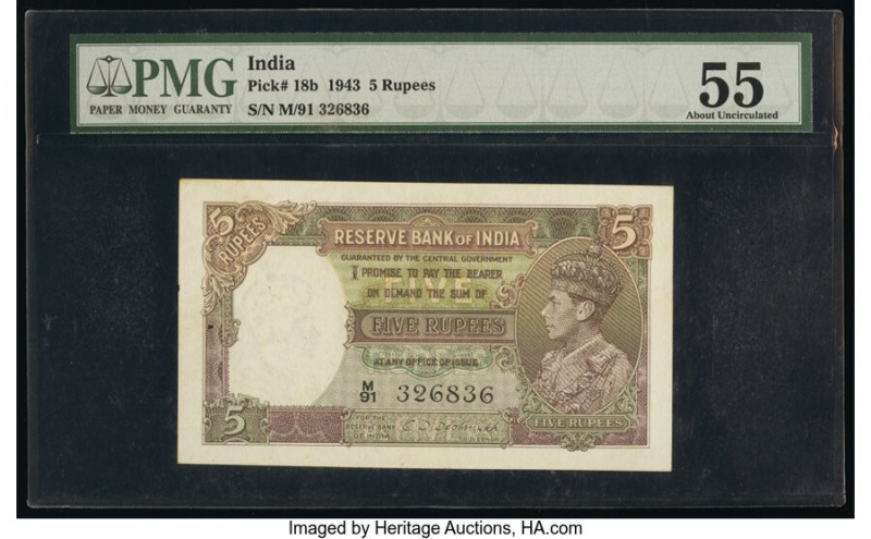 India Reserve Bank of India 5 Rupees ND (1943) Pick 18b Jhun4.3.2 PMG About Unci...