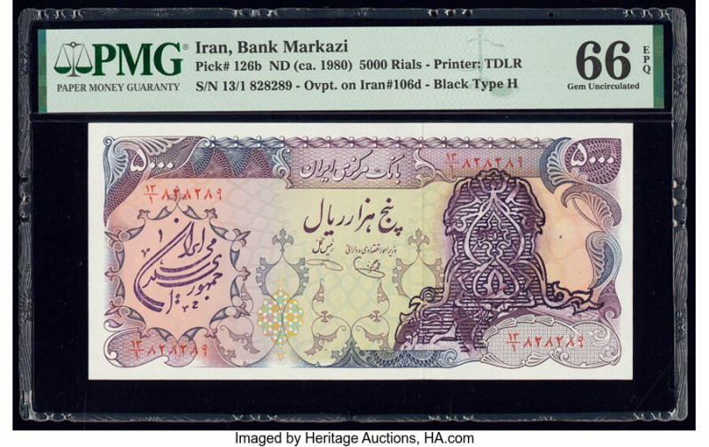 Iran Islamic Republic Provisional Issue 5000 Rials ND (ca. 1980) Pick 126b PMG G...