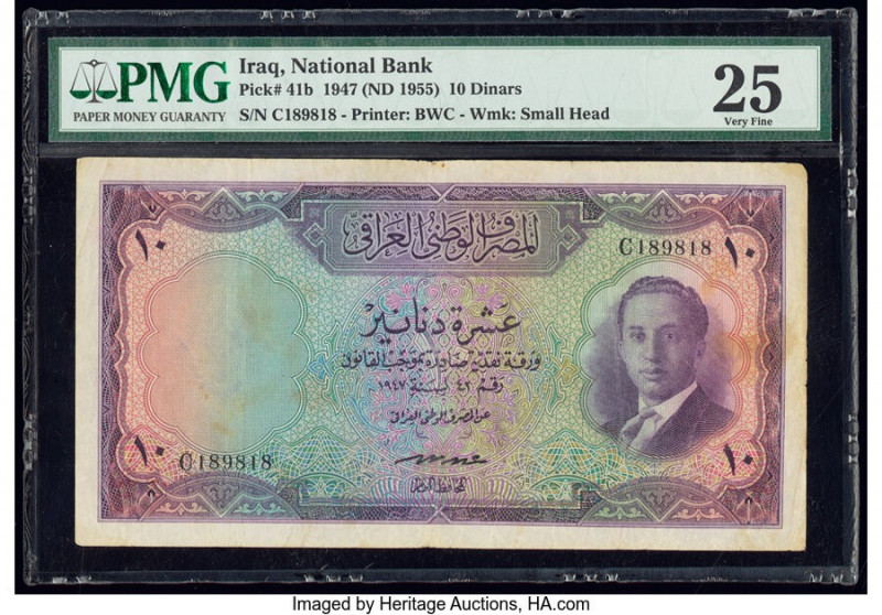 Iraq National Bank of Iraq 10 Dinars 1947 (ND 1955) Pick 41b PMG Very Fine 25. A...