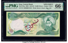 Iraq Central Bank of Iraq 10,000 Dinars 2003 / AH1424 Pick 95as Specimen PMG Gem Uncirculated 66 EPQ. Red Specimen overprints.

HID09801242017

© 2020...