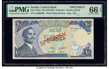 Jordan Central Bank of Jordan 10 Dinars ND (1975-92) Pick 20as Specimen PMG Gem Uncirculated 66 EPQ. Red Specimen overprints are visible on this examp...