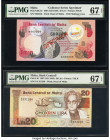 Malta Bank Centrali ta' Malta 20 Lira; 10 Liri 1967 (ND 1986); 1967 (ND 1979) Pick 40; 36CS1 Issued/Collector Series Specimen PMG Superb Gem Unc 67 EP...