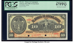 Mexico Banco de Guanajuato 10 Pesos ND (1900-14) Pick S290s M351s Specimen PCGS Superb Gem New 67PPQ. Red Specimen overprints and two POCs are visible...