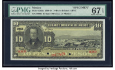Mexico Banco Oriental 10 Pesos ND (1900-14) Pick S382s M461s Specimen PMG Superb Gem Unc 67 EPQ. Red Specimen overprints and two POCs.

HID09801242017...
