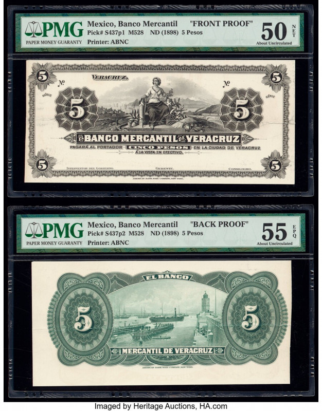 Mexico Banco Mercantil De Veracruz 5 Pesos ND (1898) Pick S437p1; S437p2 Front a...