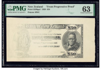 New Zealand Bank of New Zealand 50 Pounds 1.10.1929 Pick S239pp1 Front Progressive Proof PMG Choice Uncirculated 63. A small tear noted on this exampl...