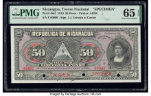 Nicaragua Billete del Tesoro Nacional 50 Pesos 1.1.1910 Pick 48s2 Specimen PMG Gem Uncirculated 65 EPQ. Cancelled with 3 punch holes. 

HID09801242017...