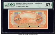 Nicaragua Banco Nacional 20 Cordobas 26.10.1949 Pick 95s2 Specimen PMG Superb Gem Unc 67 EPQ. Cancelled with 3 punch holes. 

HID09801242017

© 2020 H...