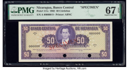 Nicaragua Banco Central 50 Cordobas 26.4.1962 Pick 111s Specimen PMG Superb Gem Unc 67 EPQ. Cancelled with 3 punch holes. 

HID09801242017

© 2020 Her...