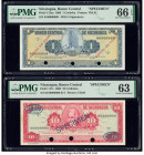 Nicaragua Banco Central 1; 10 Cordobas 25.5.1968 Pick 115as; 117s Two Specimen PMG Gem Uncirculated 66 EPQ; Choice Uncirculated 63. Cancelled with 3 p...