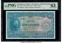 Portuguese Guinea Banco nacional Ultramarino, Guine 100 Escudos 30.6.1964 Pick 41a PMG Choice Uncirculated 63. Discoloration is noted on this example....