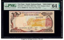 South Vietnam National Bank of Viet Nam 5000 Dong ND (1975) Pick 35s1 Specimen PMG Choice Uncirculated 64. Red Giay Mau overprints are visible on this...