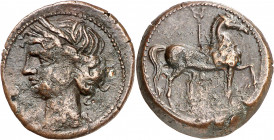 (221-210 a.C.). Zeugitana. Cartago. AE 22. (S. 6529) (SNG.Copenhagen 326-329). 8,13 g. MBC+.