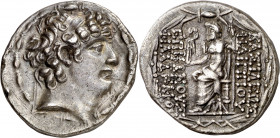 Imperio Seléucida. Filipo I, Filadelfos (95-75 a.C.). Tetradracma. (S. 7196 var) (CNG. IX, 1316). Golpe en borde del anverso. 15,84 g. MBC+.