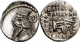 Imperio Parto. Vologases III (105-147 d.C.). Ecbatana. Dracma. (S.GIC 5831) (Mitchiner A. & C. W. 672). Ex Áureo 01/07/1997, nº 9. 3,74 g. EBC.