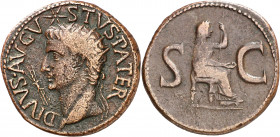 (15-16 d.C.) Octavio Augusto. As. (Spink 1788) (Co. 244) (RIC. 72, de Tiberio). 10,43 g. MBC-.