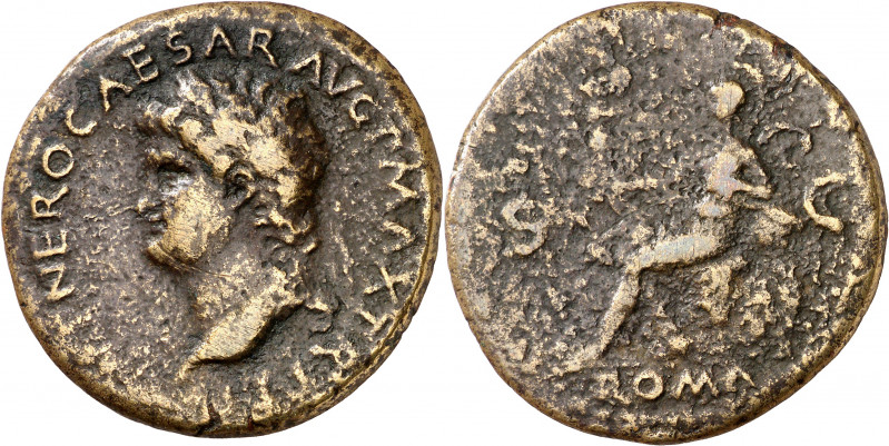 (67 d.C.). Nerón. Sestercio. (Spink 1961 var) (Co. 265) (RIC. 592). 21,10 g. MBC...