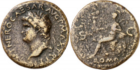 (67 d.C.). Nerón. Sestercio. (Spink 1961 var) (Co. 265) (RIC. 592). 21,10 g. MBC-/BC.