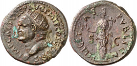 (74 d.C.). Vespasiano. Dupondio. (Spink 2346) (Co. 152) (RIC. 716). Oxidaciones. Ex ANE 07/03/1989, nº 660. 11,04 g. (MBC+).