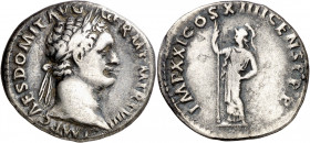 (88-89 d.C.). Domiciano. Denario. (Spink 2736 var) (S. falta) (RIC. 677). 3,27 g. MBC-.