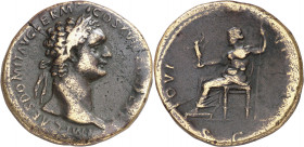 (92-94 d.C.). Domiciano. Sestercio. (Spink 2766 var) (Co. 315) (RIC. 751). Pequeña grieta. 21,81 g. MBC-.