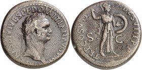 (81 d.C.). Domiciano. Sestercio. (Spink 2778) (Co. 561) (RIC. 76). 25,50 g. MBC-/MBC.