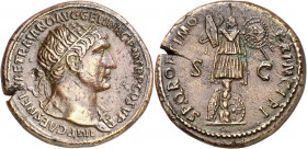 (107 d.C.). Trajano. Dupondio. (Spink 3224) (Co. 573) (RIC. 586). Grieta. Ex ANE 25/06/1987, nº 411. 13,87 g. MBC+.
