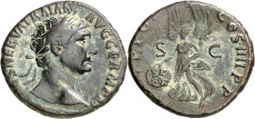 (100 d.C.). Trajano. As. (Spink 3242 var) (Co. 640) (RIC. 434 var). Ex ANE 13/06/1988, nº 201. 8,69 g. MBC.