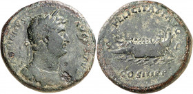 (129-130 d.C.). Adriano. Sestercio. (Spink 3596 var) (Co. 658) (RIC. 1290). 26,51 g. BC+/MBC-.