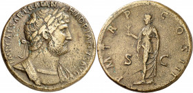 (121-123 d.C.). Adriano. Sestercio. (Spink 3620) (Co. 1154) (RIC. 680). Ex ANE 08/03/1989, nº 709. 26,58 g. MBC.