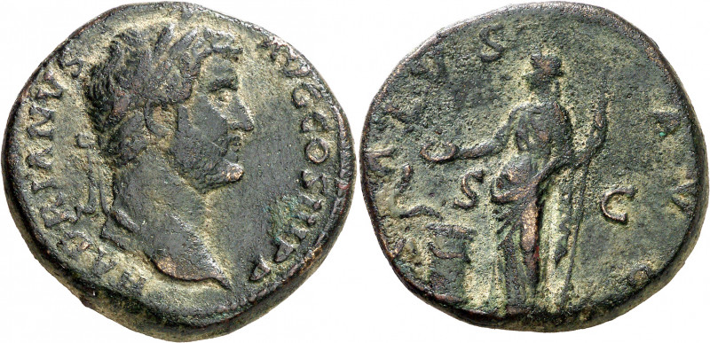 (137-138 d.C.). Adriano. Sestercio. (Spink 3642 var) (Co. 1333) (RIC. 2420). Ex ...