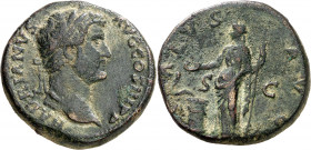 (137-138 d.C.). Adriano. Sestercio. (Spink 3642 var) (Co. 1333) (RIC. 2420). Ex Áureo 28/05/2002, nº 2034. 26,01 g. MBC.