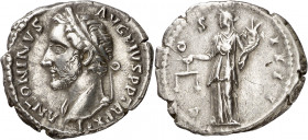 (148-149 d.C.). Antonino pío. Denario. (Spink 4066 var) (S. 242 var) (RIC. 177 var). 3,29 g. MBC+.
