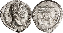 (146 d.C.). Antonino pío. Denario. (Spink 4079) (S. 345) (RIC. 137). 3,15 g. MBC+.