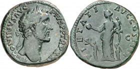 (159-160 d.C.). Antonino pío. Sestercio. (Spink 4205) (Co. 621) (RIC. 1031). Pátina verde. 25,06 g. MBC/MBC-.