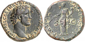(138 d.C.). Antonino pío. Sestercio. (Spink falta) (Co. 640 var) (RIC. 521 var). 24,43 g. MBC+.