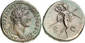 (146 d.C.). Antonino pío. Sestercio. (Spink 4219) (Co. 751) (RIC. 778). 27,10 g. MBC+.