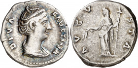 (después 147 d.C.). Faustina madre. Denario. (Spink 4582) (S. 78) (RIC. 360). 3,09 g. MBC.
