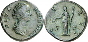 (después 147 d.C.). Faustina madre. Sestercio. (Spink 4621 var) (Co. 137) (RIC. 1128). 26,70 g. MBC.