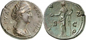 (después 147 d.C.). Faustina madre. Sestercio. (Spink 4629) (Co. 210) (RIC. 1143). Leve grieta. 23,03 g. MBC+.