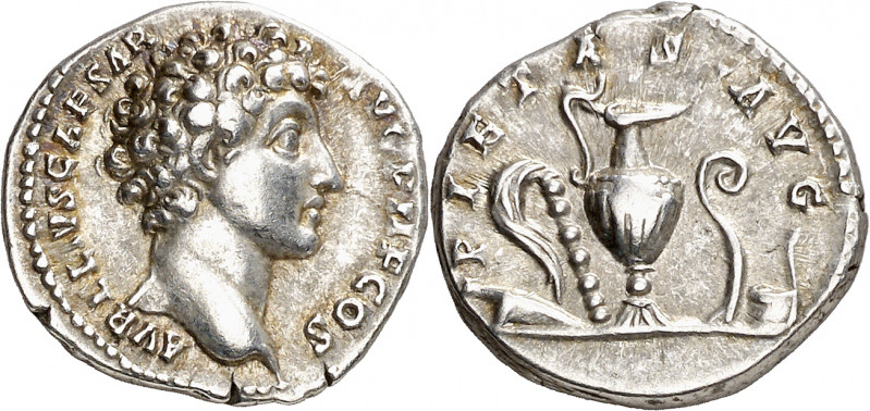 (142 d.C.). Marco Aurelio. Denario. (Spink 4786) (S. 451) (RIC. 424a, de Antonin...