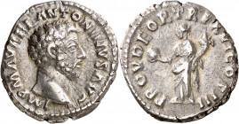 (162 d.C.). Marco Aurelio. Denario. (Spink 4925 var) (S. 519) (RIC. 50). 3,35 g. MBC.