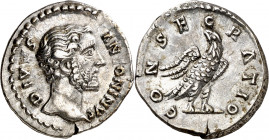 (161 d.C.). Antonino pío. Denario. (Spink 5190) (Co. 154) (RIC. 429 de Marco Aurelio). Ex Áureo 28/04/1999, nº 4053. 3,35 g. EBC/EBC-.