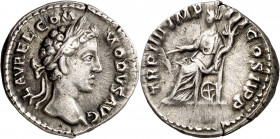 (179 d.C.). Cómodo. Denario. (Spink 5705 var) (S. 771) (RIC. 662, de Marco Aurelio). Ex Áureo 15/04/1997, nº 2084. MBC+/MBC.