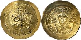 Constantino IX (1042-1055). Constantinopla. Histamenon nomisma forrado. (Ratto 1988) (S. 1829). 4,31 g. BC+.