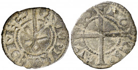 Comtat d'Empúries. Ponç Hug IV (1230-1269). Empúries. Diner. (Cru.V.S. 100.2) (Cru.C.G. 1913). Rara. 0,53 g. MBC-.