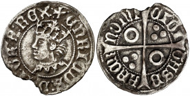 Enric de Castella (1462-1464). Barcelona. Croat. (Cru.V.S. 911.1) (Cru.C.G. 3035). Cospel ligeramente faltado. Muy rara. 2,91 g. (MBC).